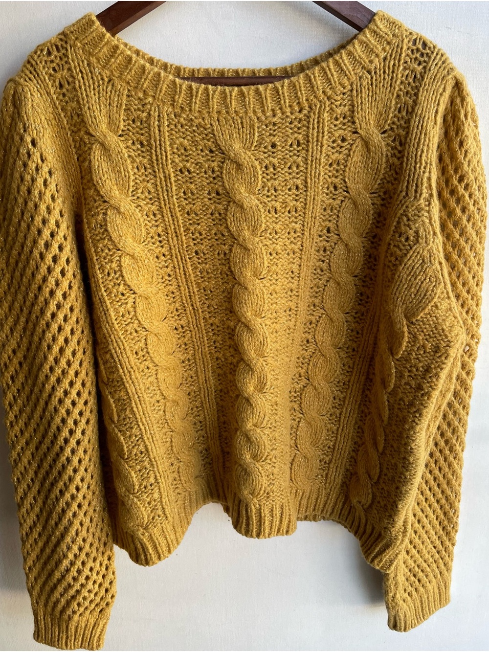 LoveShackFancy Marigold & sparkles Cable-Knit Crewneck Sweater